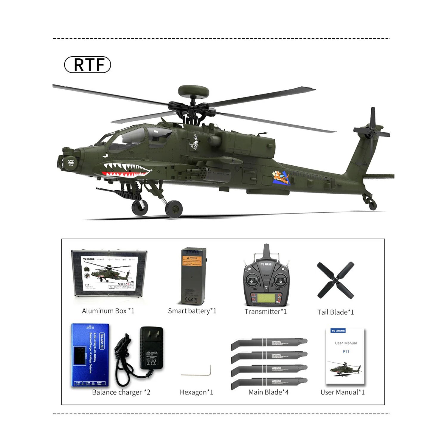 Yuxiang F11 Apache AH64 RC Hubschrauber mit 2.4GH 3D/6G Remote 1:32