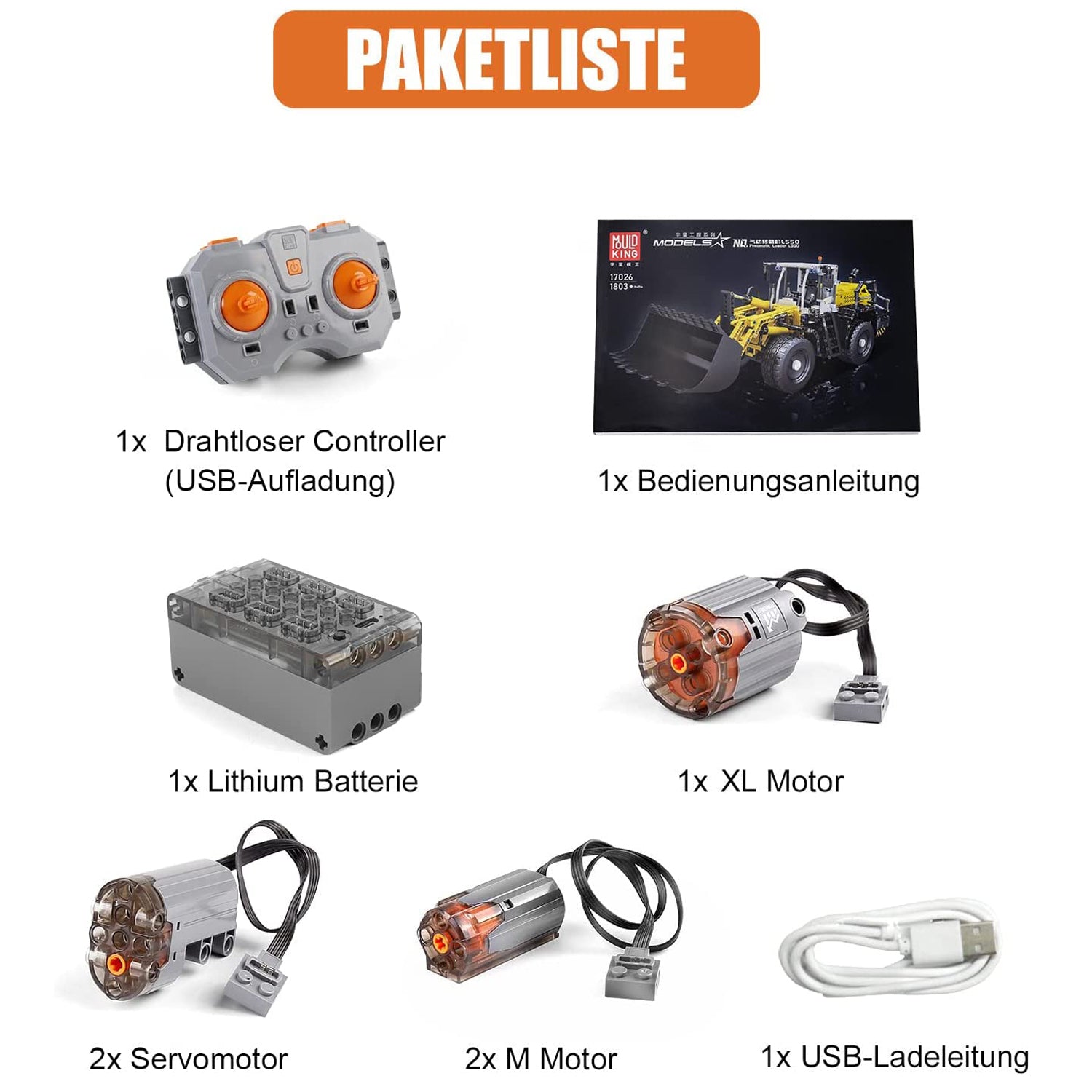 Mould King 17026 Bulldozer Pneumatik Fernbedienung Radlader Technik Bausteine