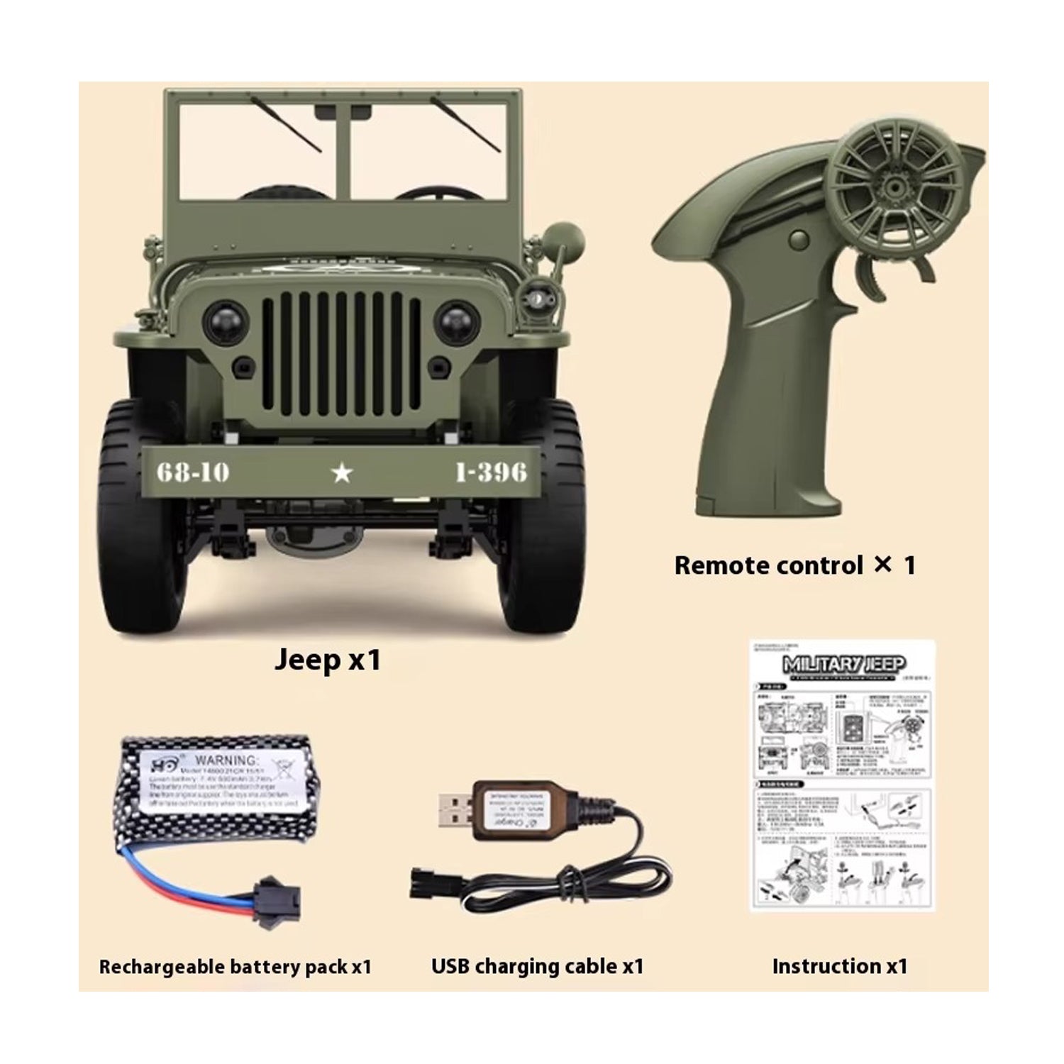 JJRC C8815 Willys Jeep 2.4G 1/10 Military Truck 4WD Off-Road RC Car mit LED Licht