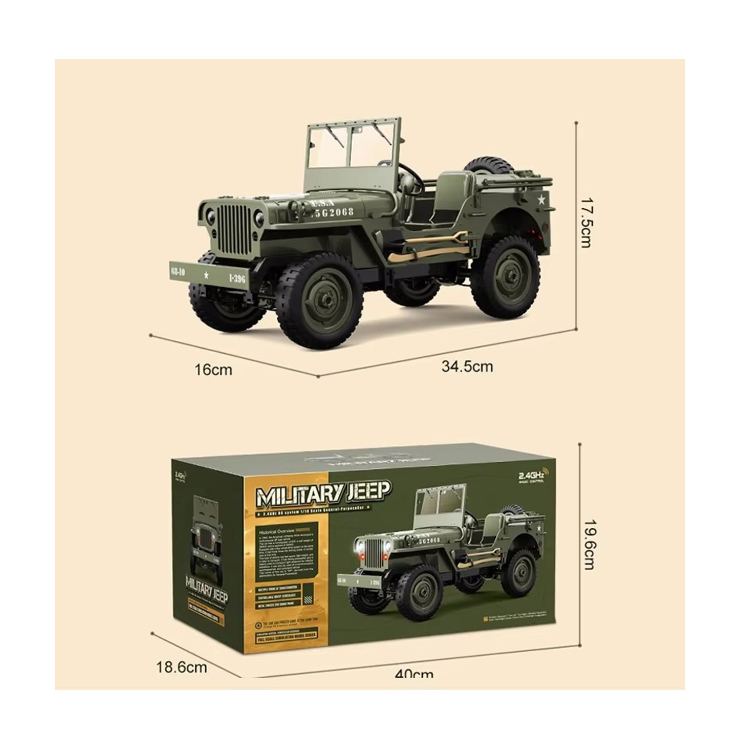 JJRC C8815 Willys Jeep 2.4G 1/10 Military Truck 4WD Off-Road RC Car mit LED Licht