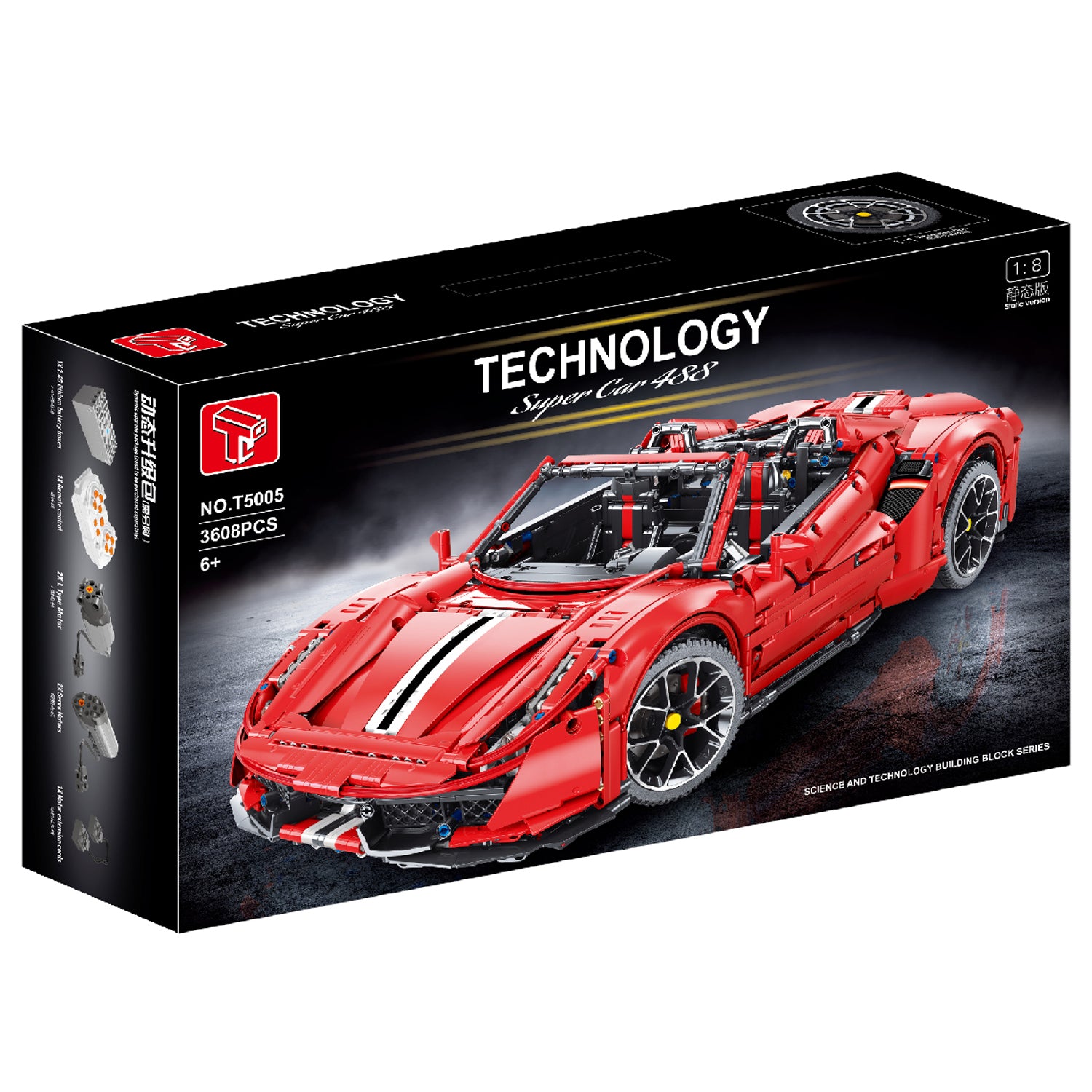 TGL Technology T5005 1:8 -Ferrari Pista Super Car 488 Technik Bausteine