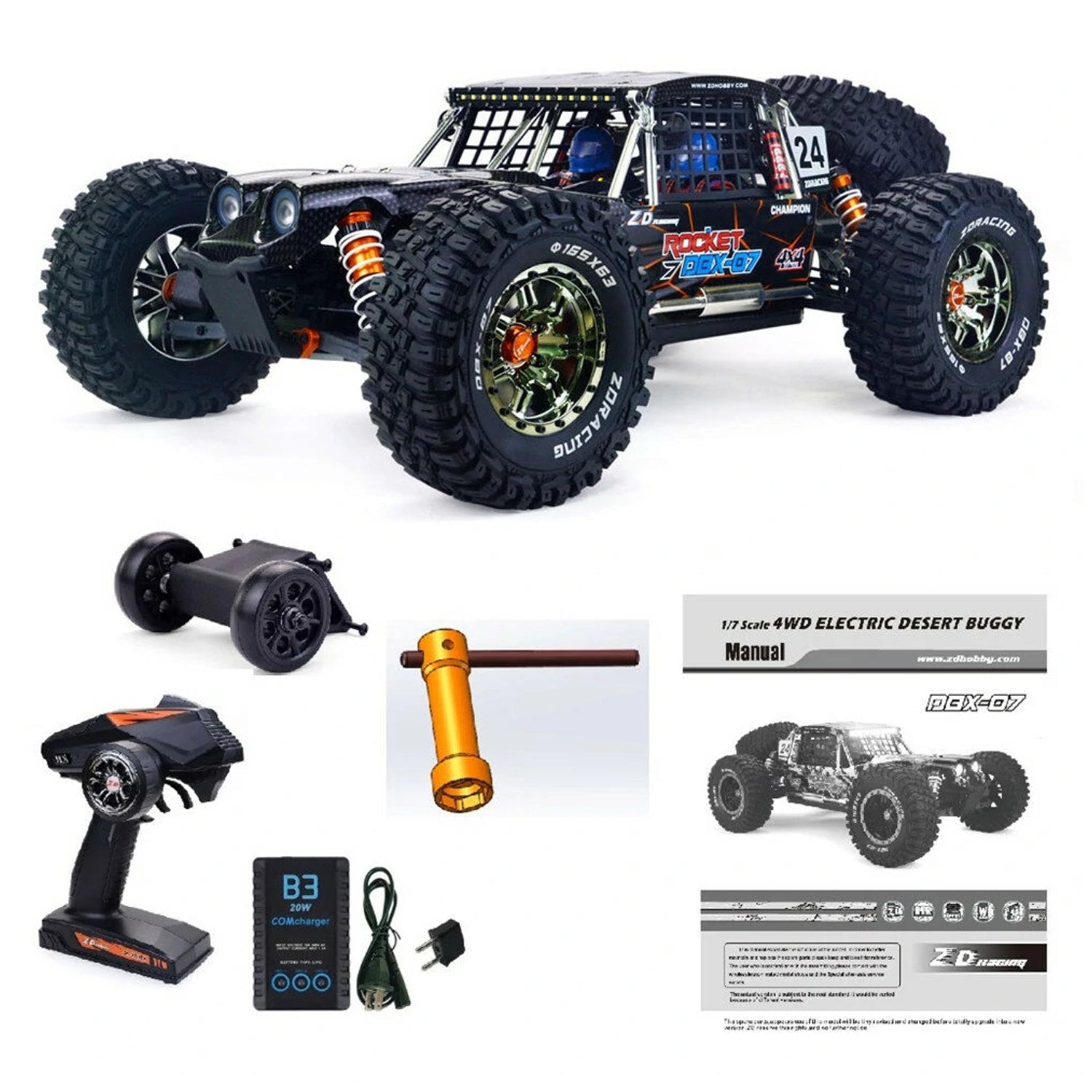 ZD Racing DBX-07 RC Offroad Fahrzeug 1/7 Maßstab, 80 km/h, Brushless Motor, RTR-Version inklusive Batterie, Fernbedienung und Zubehör