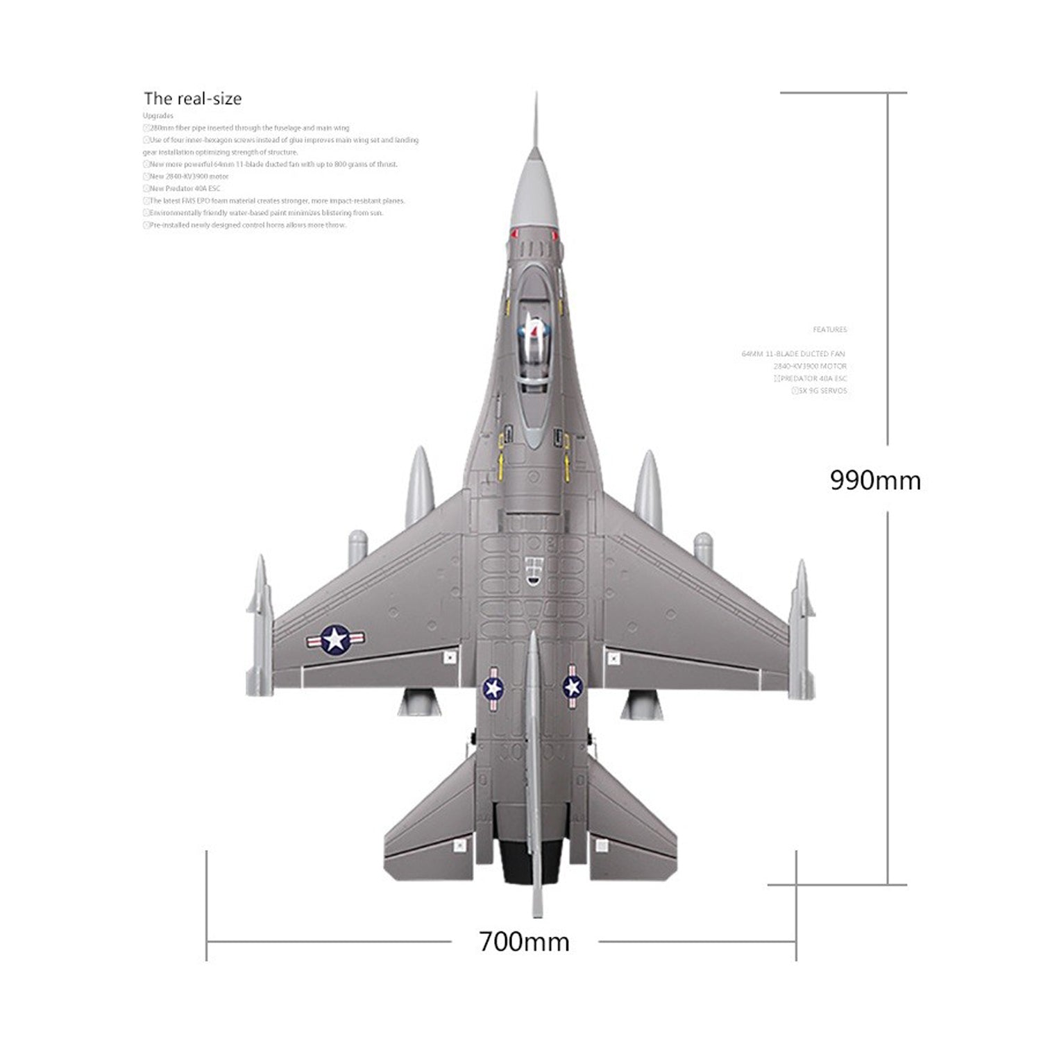 FMS F16 V2 Falcon RC Flugzeug 2.4Ghz ferngesteuert Ready to Fly