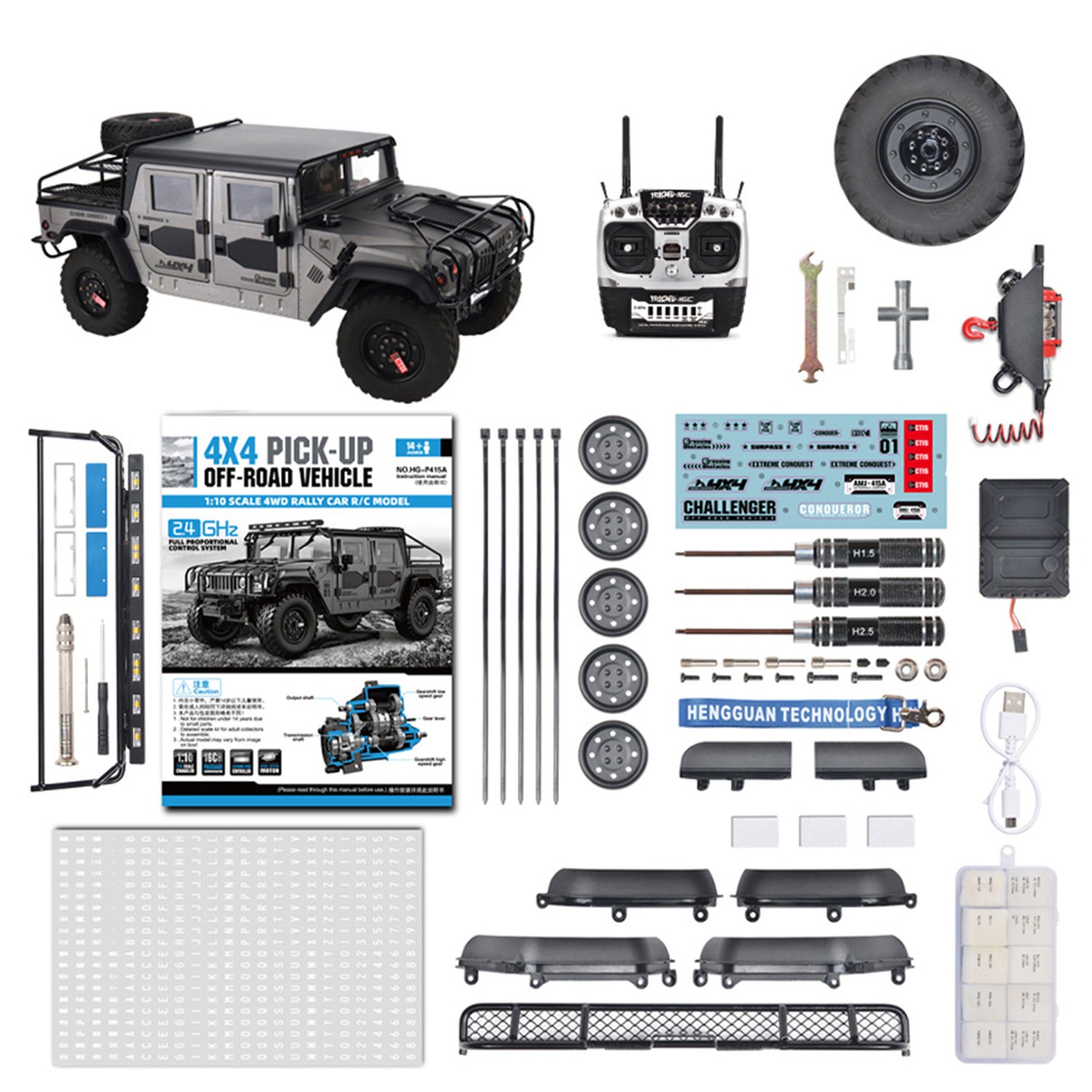 HG P415A PRO US Humvee 1/10 RC Modellauto Militärfahrzeug LKW ohne Batterie Ladegerät 16CH 2.4G 4WD