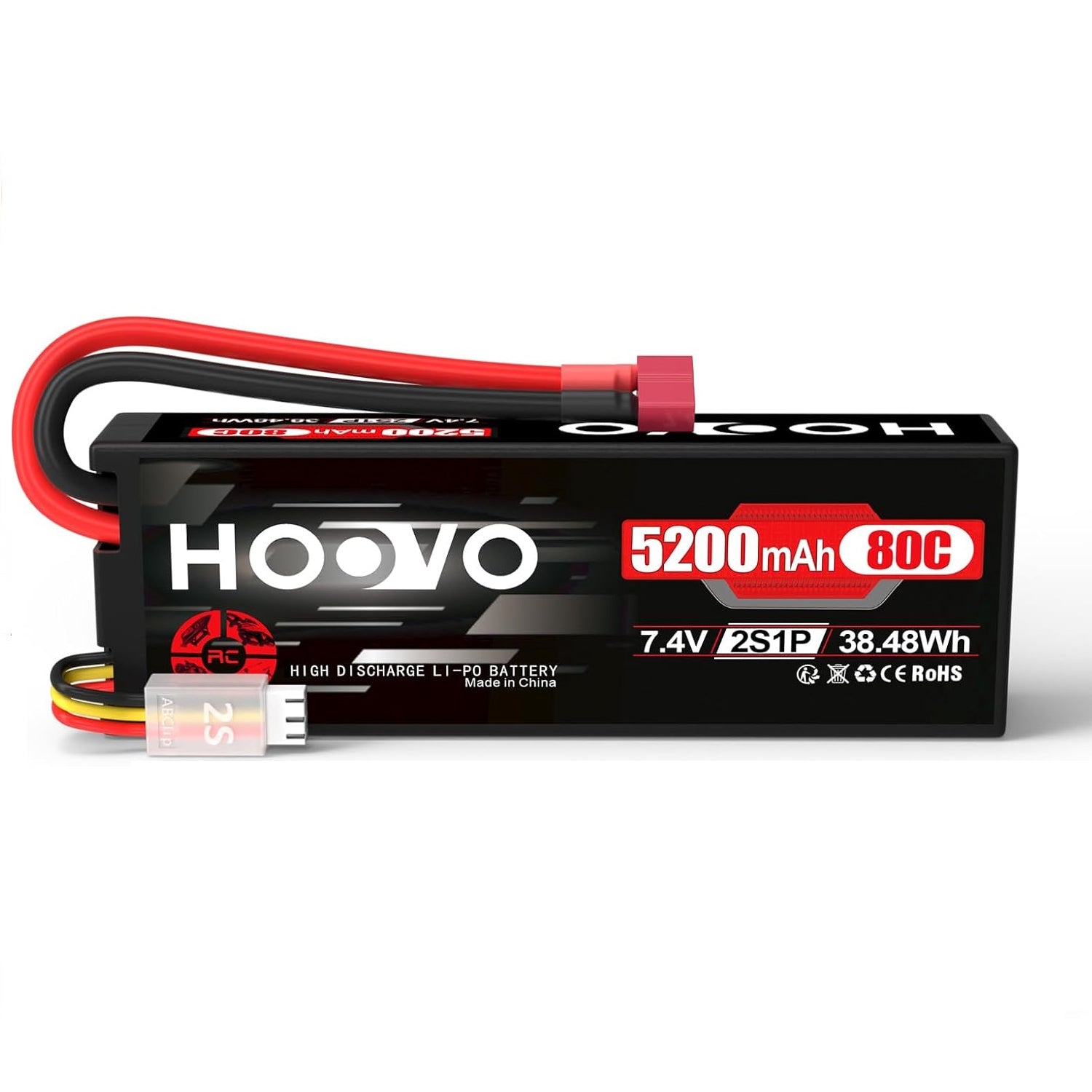Hoovo RC Batterie Akku - 2S1P Lipo mit 7.4V und 5200mAh - 80C für Modellbau